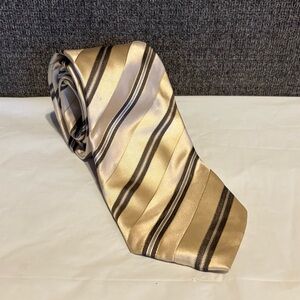 Donald Trump Signature Collection Men Silk Gold Brown Striped Tie Dress Up Event